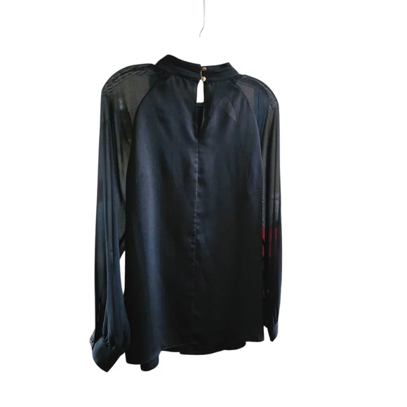 Vince Camuto Black Sheer Sleeve Mock Neck Long Sleeve Blouse Top Women's M - Picture 4 of 9